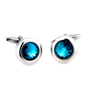 Aqua Crystal Round Cufflinks