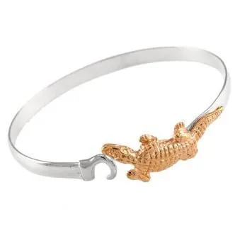 1 3/4" 14K Gold Alligator on Sterling Silver Hook Bracelet