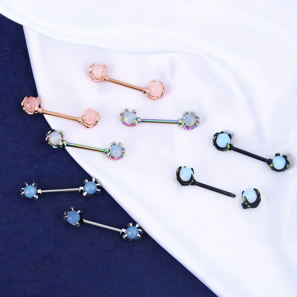 14G Dragon Claws Nipple Rings White Opals Nipple Barbell Piercing