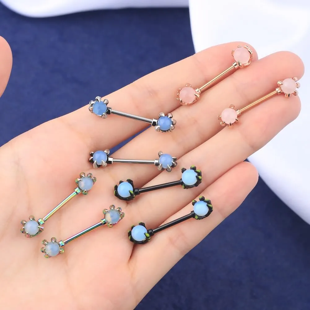 14G Dragon Claws Nipple Rings White Opals Nipple Barbell Piercing