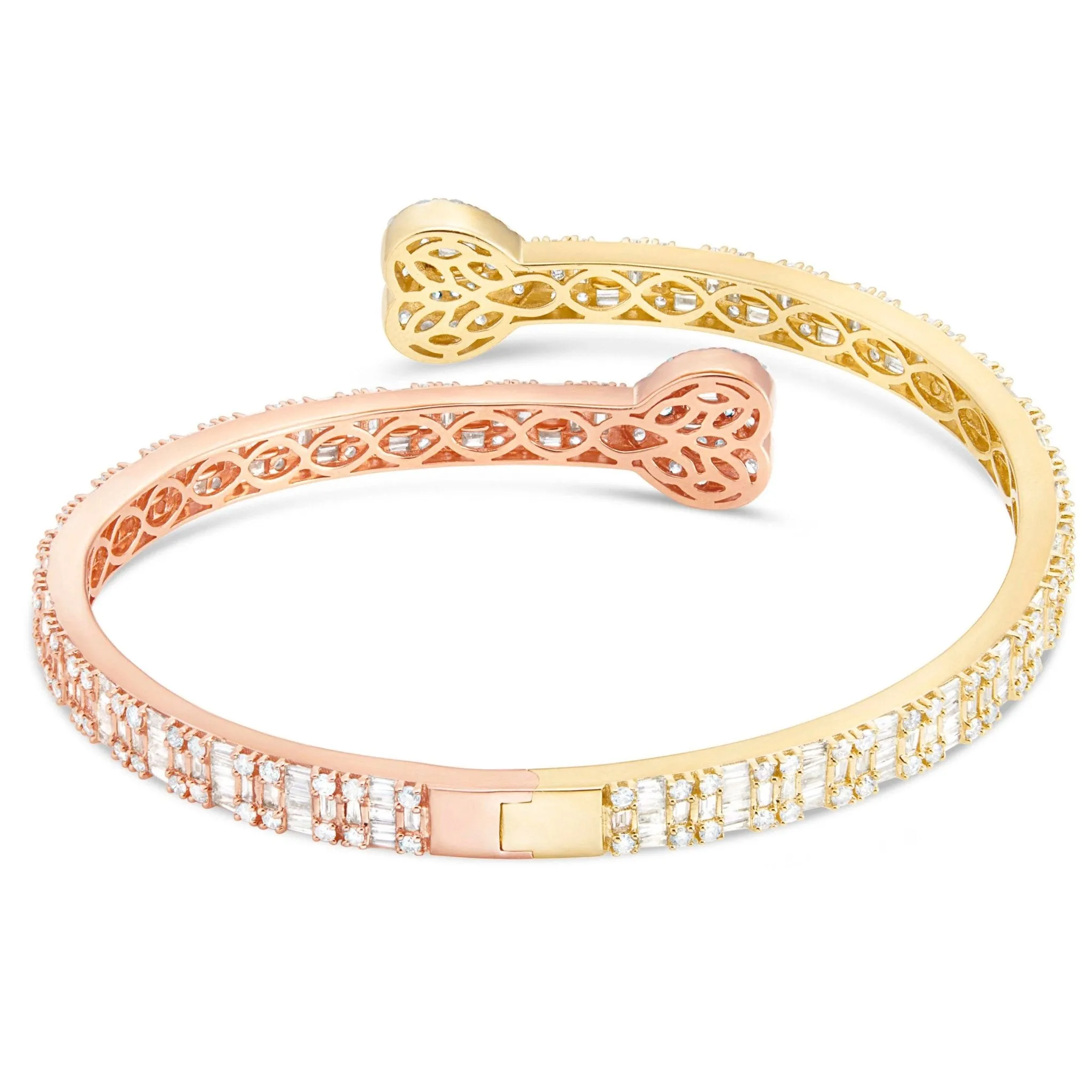 14K Gold Two Tone 4.69ct Baguette Diamond Heart Bangle