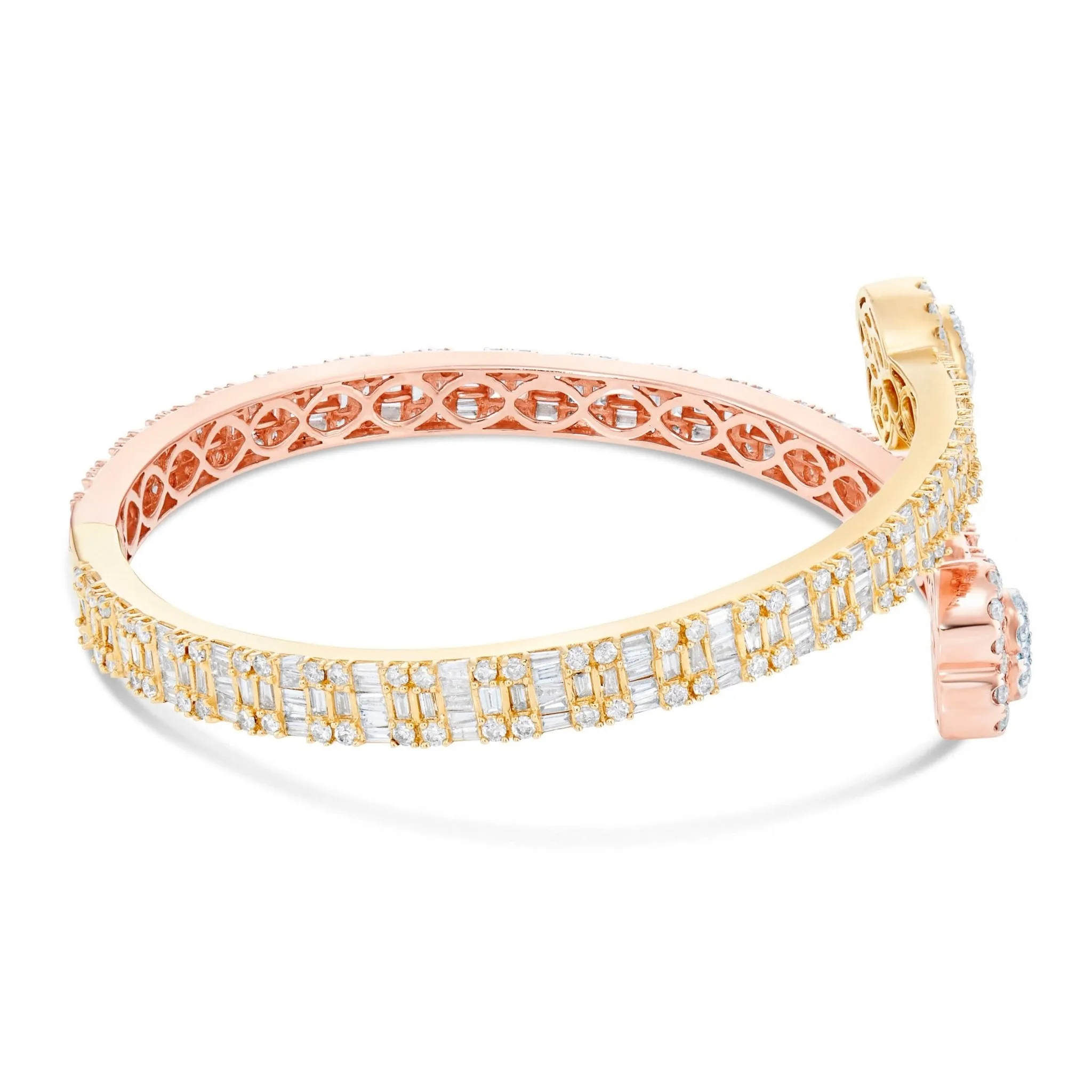 14K Gold Two Tone 4.69ct Baguette Diamond Heart Bangle