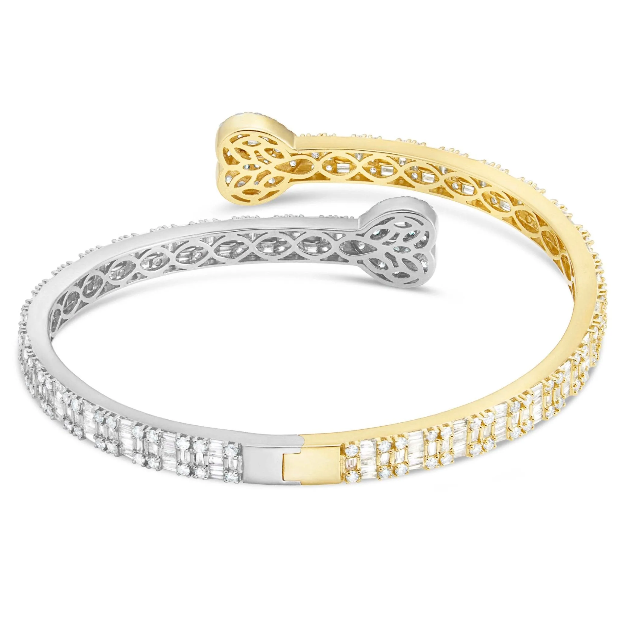 14K Gold Two Tone 4.69ct Baguette Diamond Heart Bangle