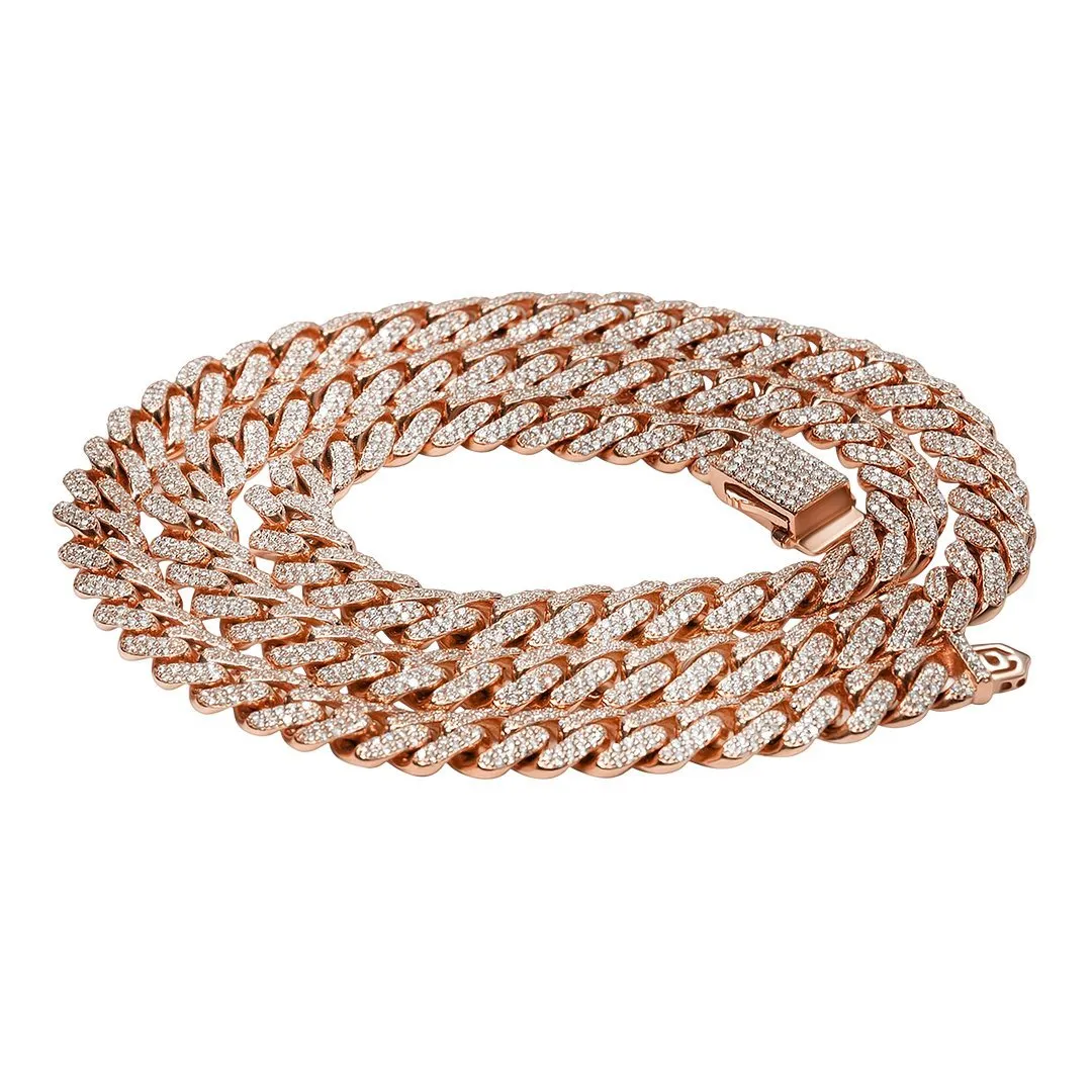 14k Rose Gold Diamond Cuban Chain 10.30 Ctw 9.6mm