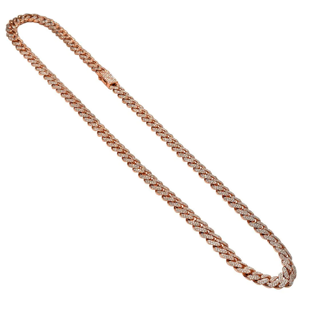 14k Rose Gold Diamond Cuban Chain 10.30 Ctw 9.6mm