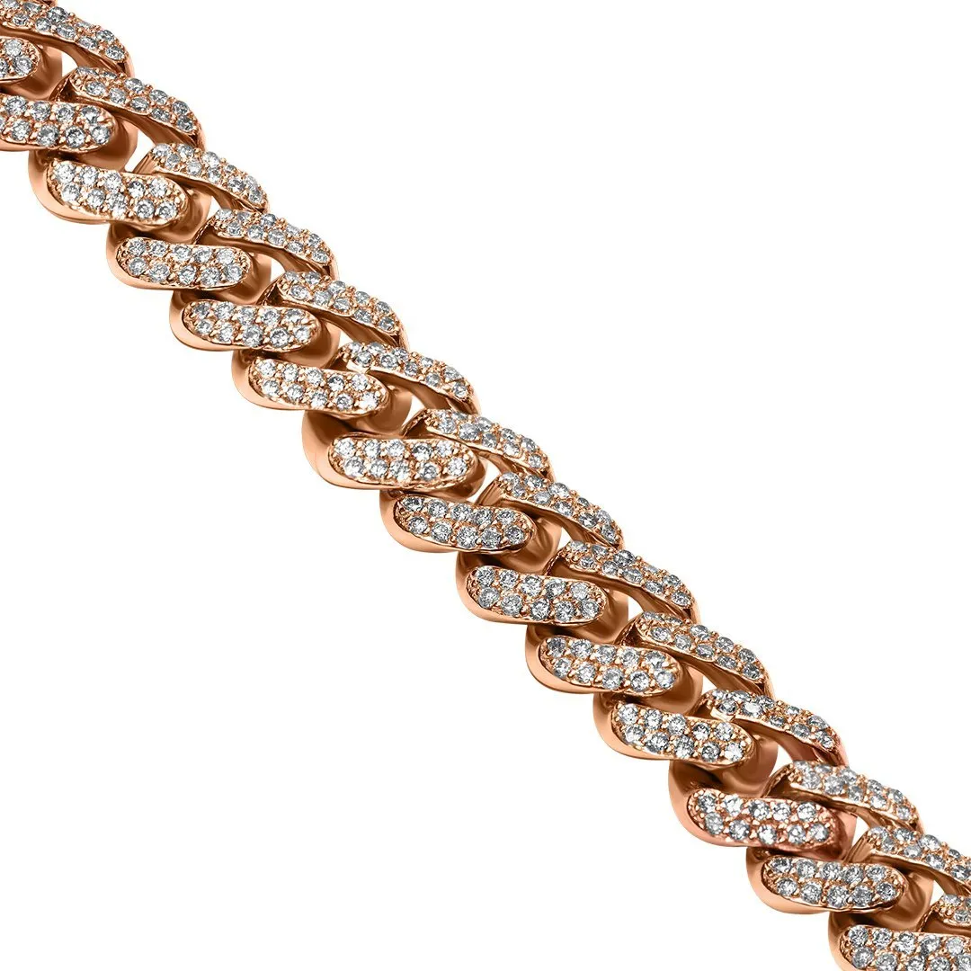 14k Rose Gold Diamond Cuban Chain 10.30 Ctw 9.6mm