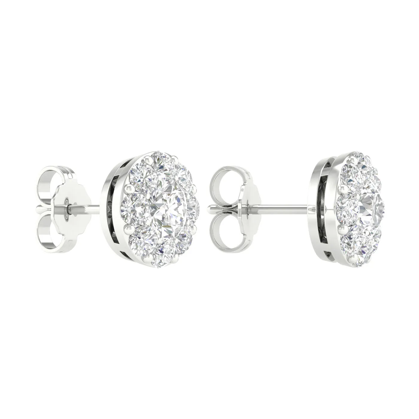 14K White Gold Lab Grown Round Diamond Halo Stud Earrings