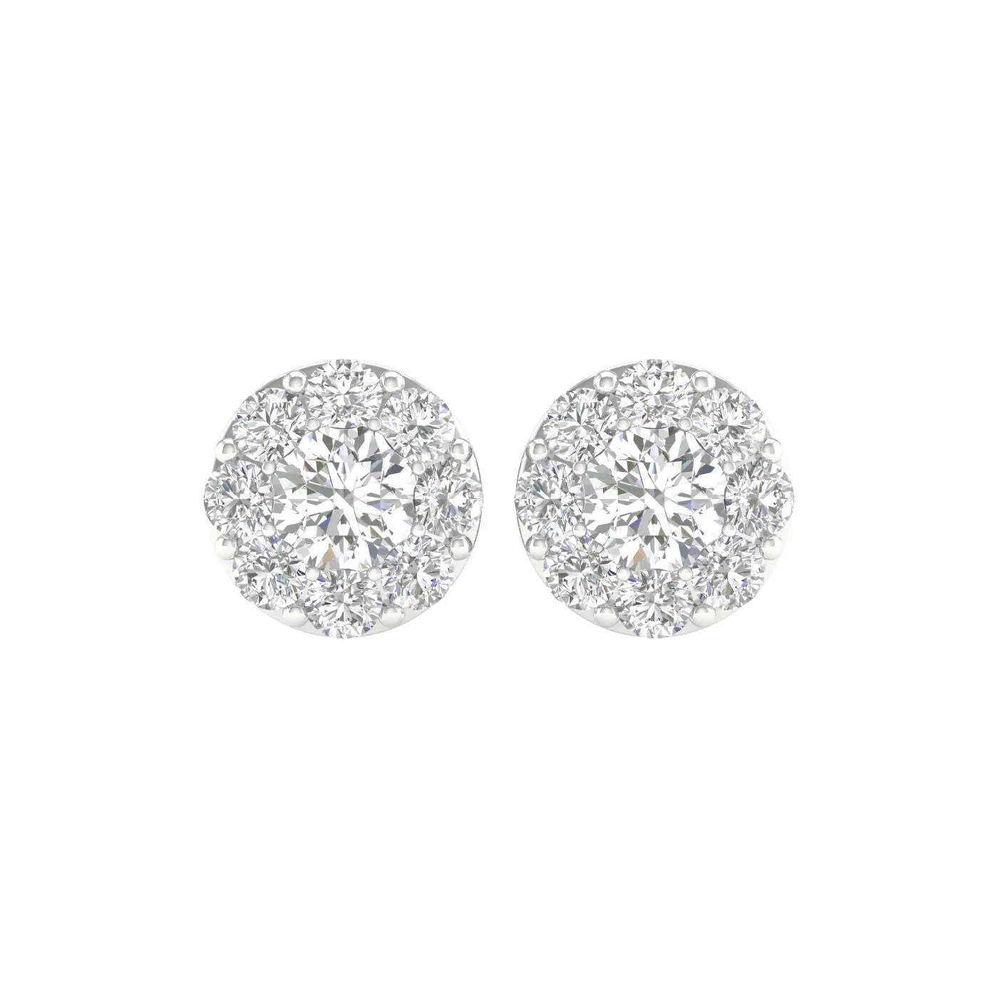 14K White Gold Lab Grown Round Diamond Halo Stud Earrings