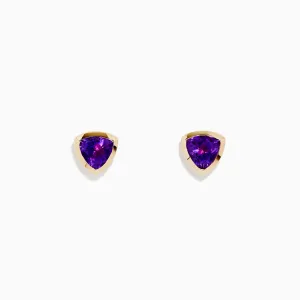 14K Yellow Gold Amethyst Trillion Cut Stud Earrings