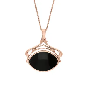 18ct Rose Gold Whitby Jet Blue John Marquise Swivel Fob Necklace