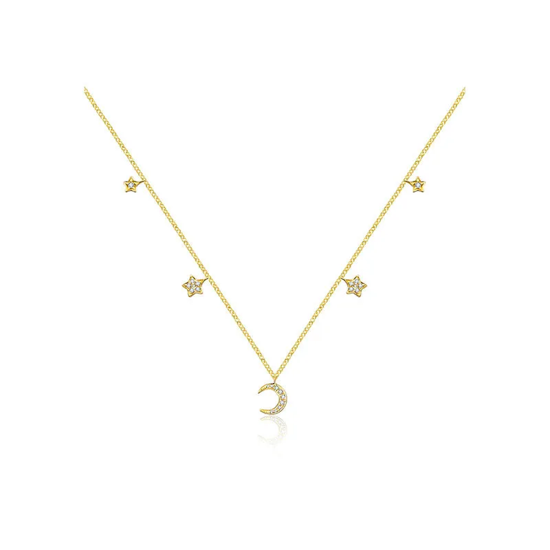 18k Gold Moon & Star Shape Diamond Necklace / Choker