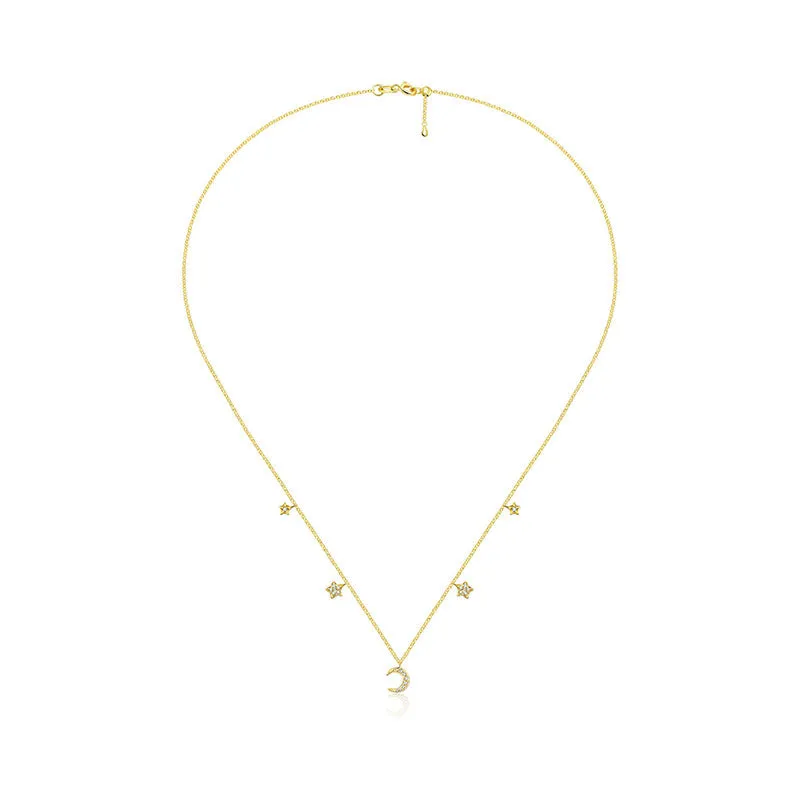 18k Gold Moon & Star Shape Diamond Necklace / Choker