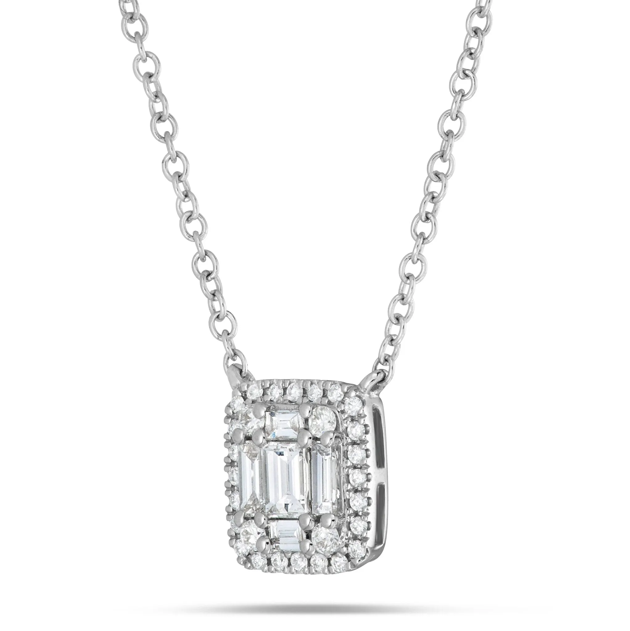 18K White Gold 0.39ct Baguette Diamond Cluster Necklace