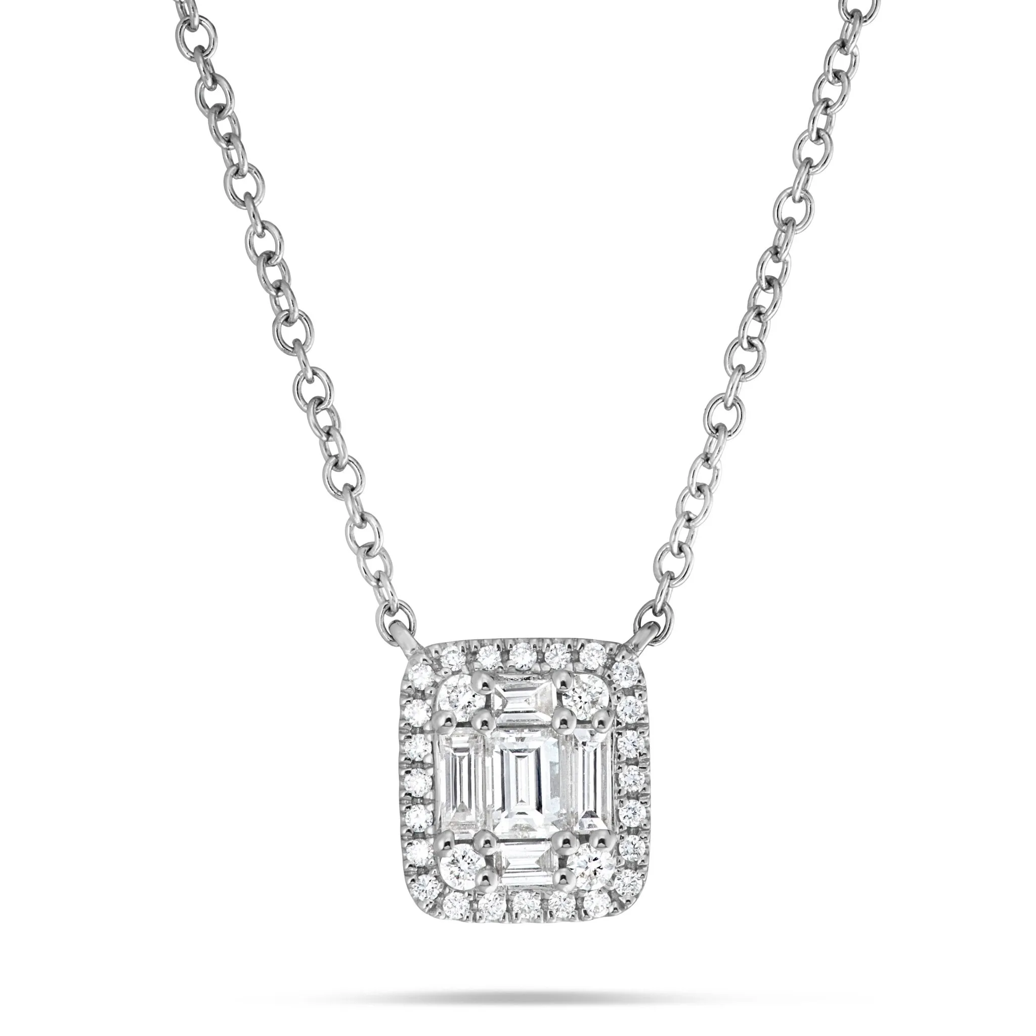 18K White Gold 0.39ct Baguette Diamond Cluster Necklace