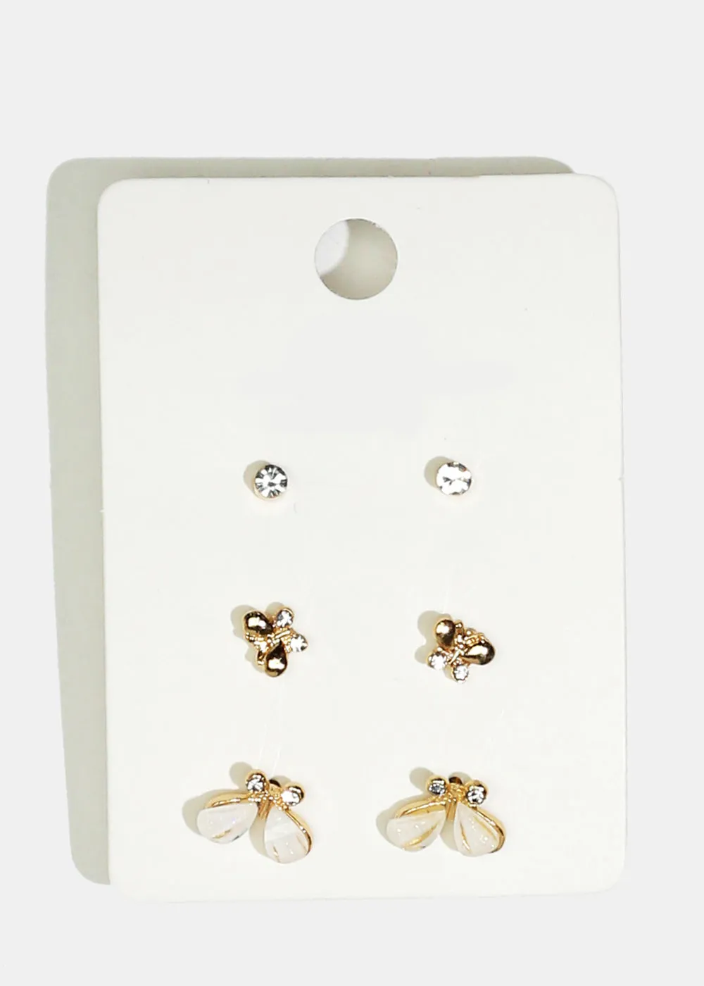 3-Pair Butterfly Stud Earrings