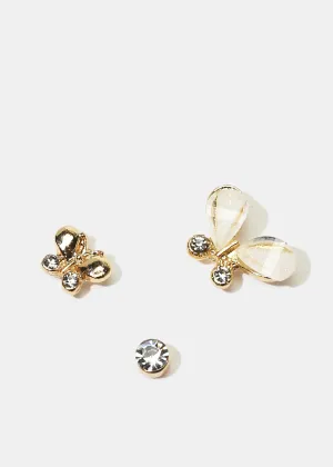 3-Pair Butterfly Stud Earrings