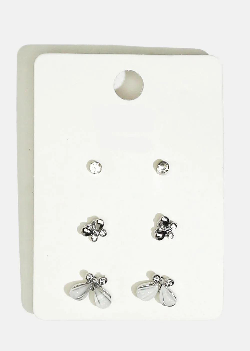 3-Pair Butterfly Stud Earrings