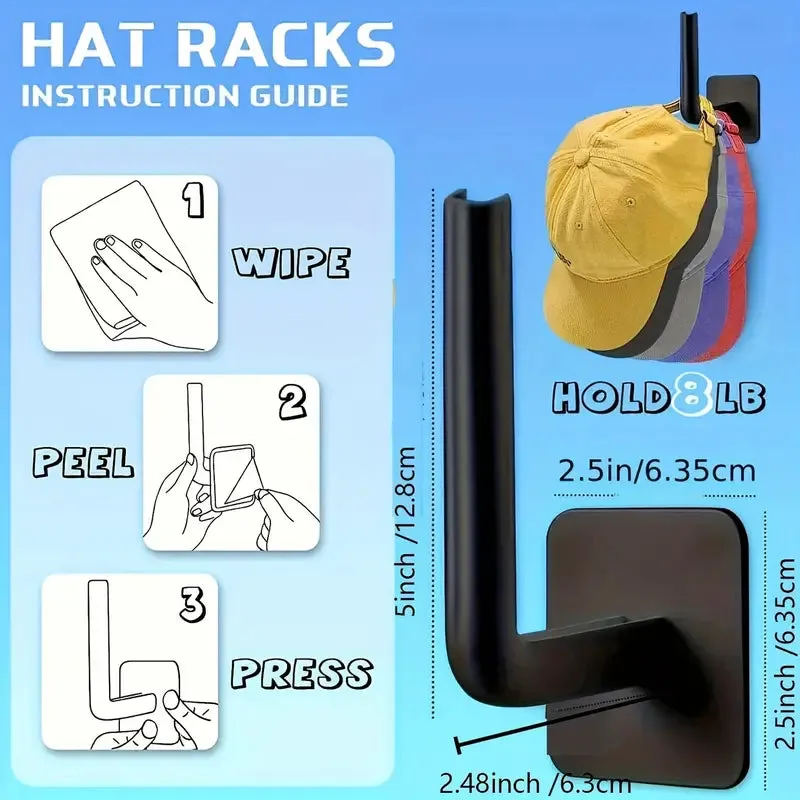 4-Pack: Wall Hat Rack, L-Shaped Storage Rack with Strong Adhesive