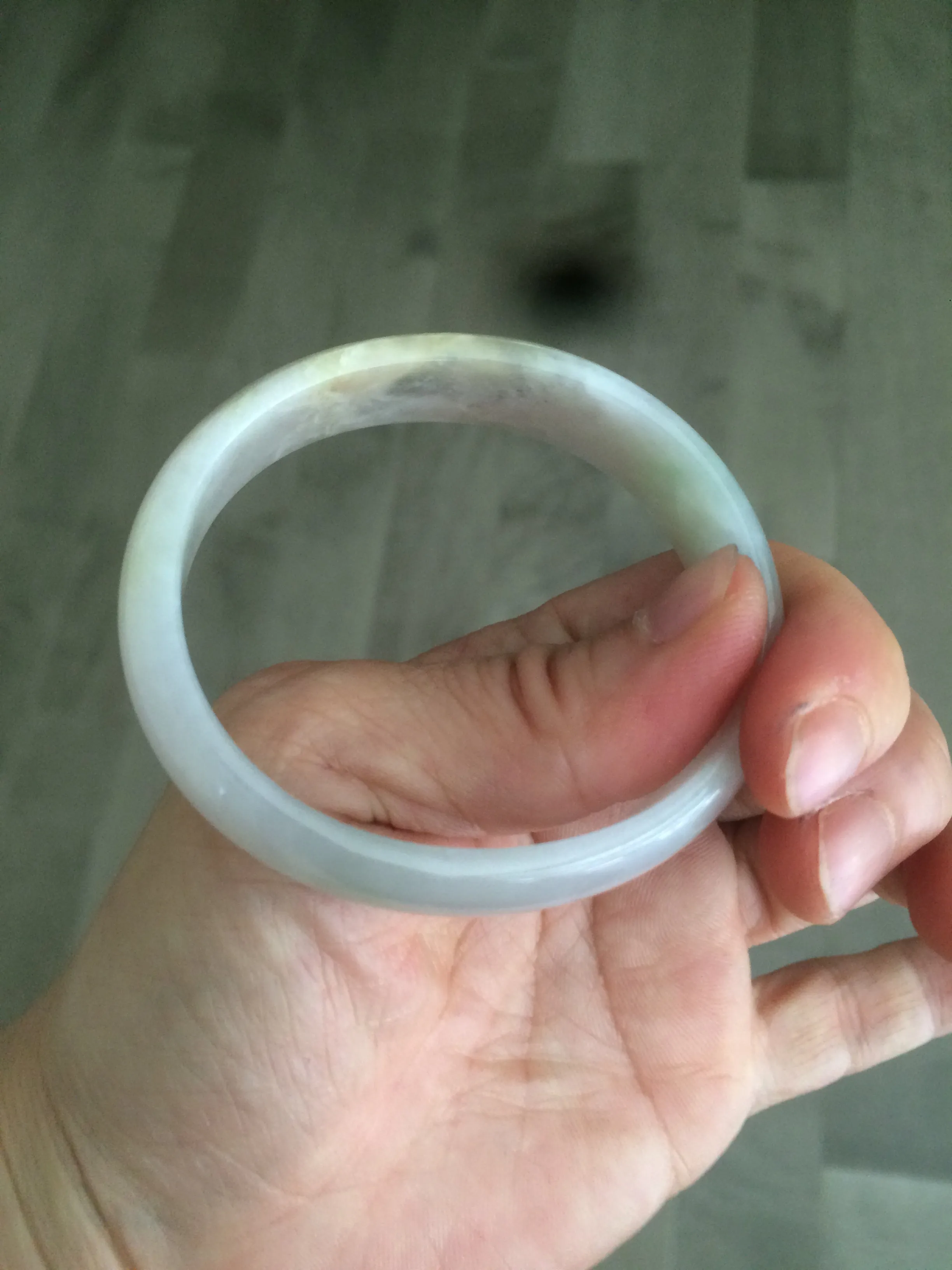 49mm Certified Type A 100% Natural icy watery light green/white/yellow oval Jadeite Jade bangle B83-2500