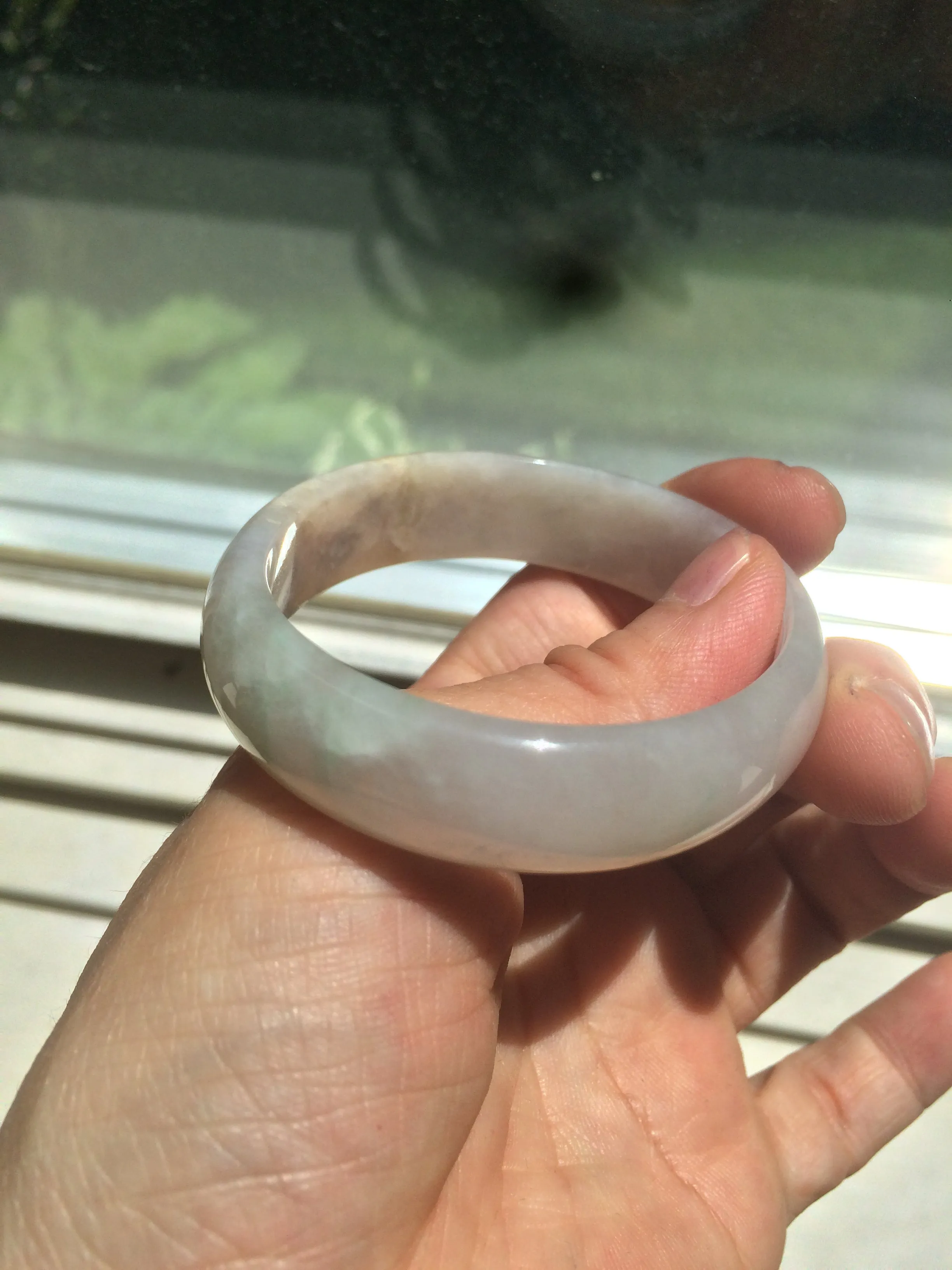 49mm Certified Type A 100% Natural icy watery light green/white/yellow oval Jadeite Jade bangle B83-2500