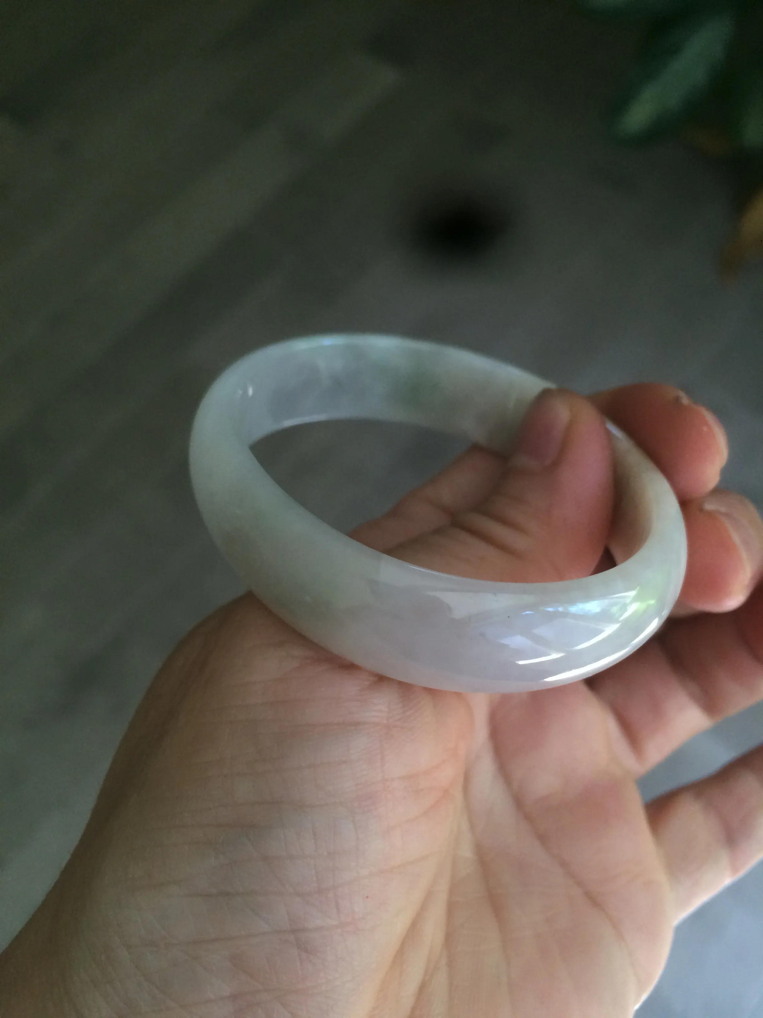 49mm Certified Type A 100% Natural icy watery light green/white/yellow oval Jadeite Jade bangle B83-2500