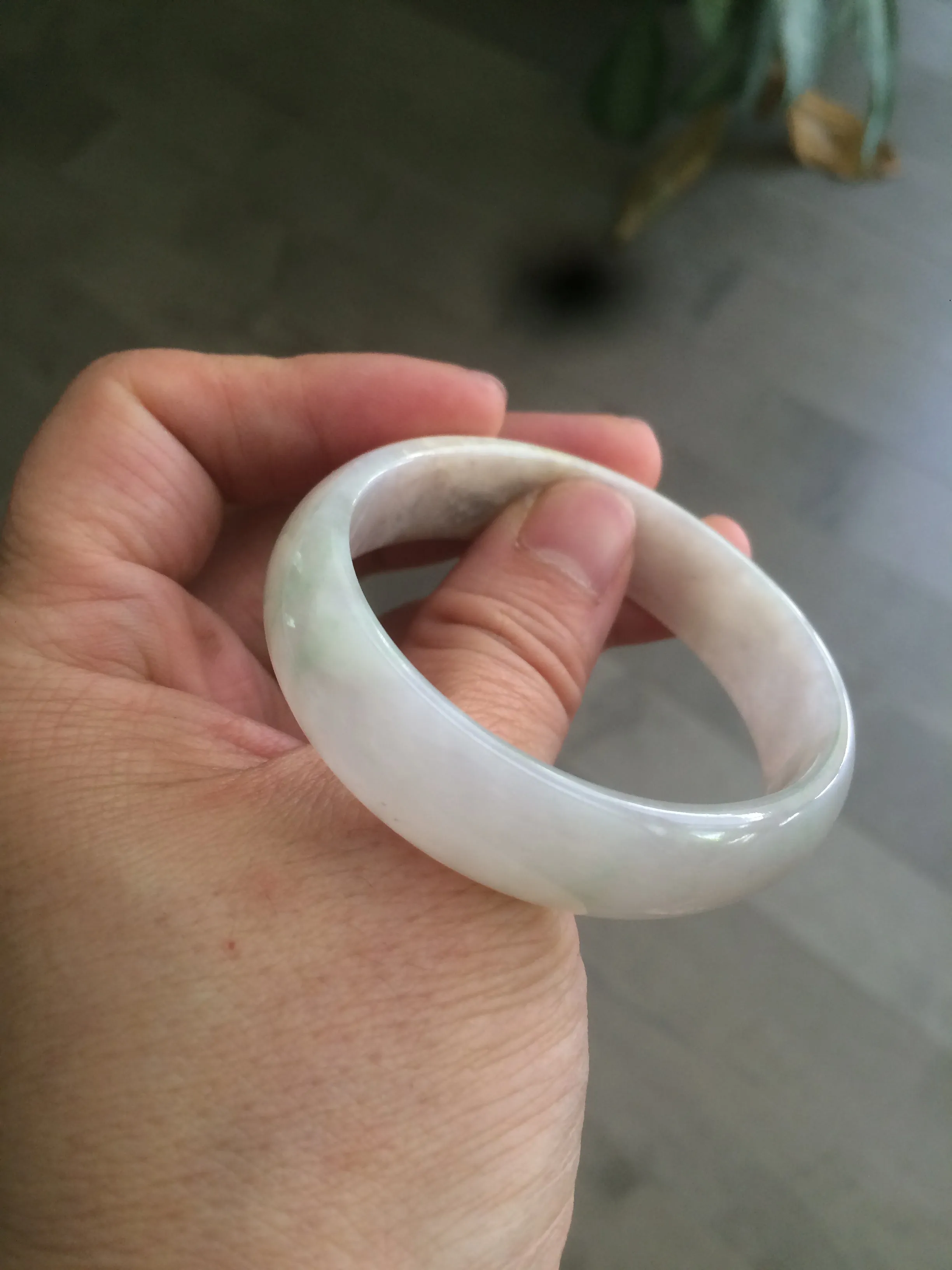 49mm Certified Type A 100% Natural icy watery light green/white/yellow oval Jadeite Jade bangle B83-2500