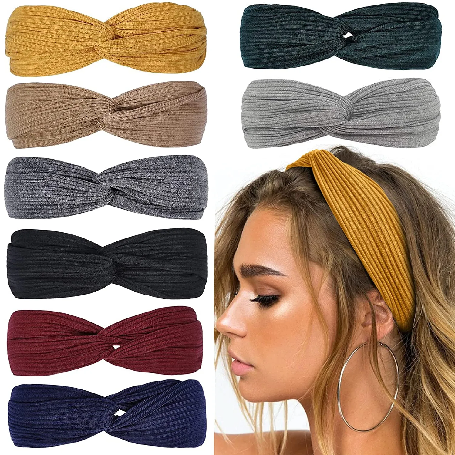 8-Piece: Twist Knotted Boho Stretchy Hair Bands