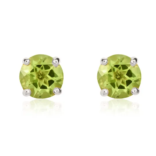 9ct  White Gold Round Peridot Claw Stud Earrings 5mm