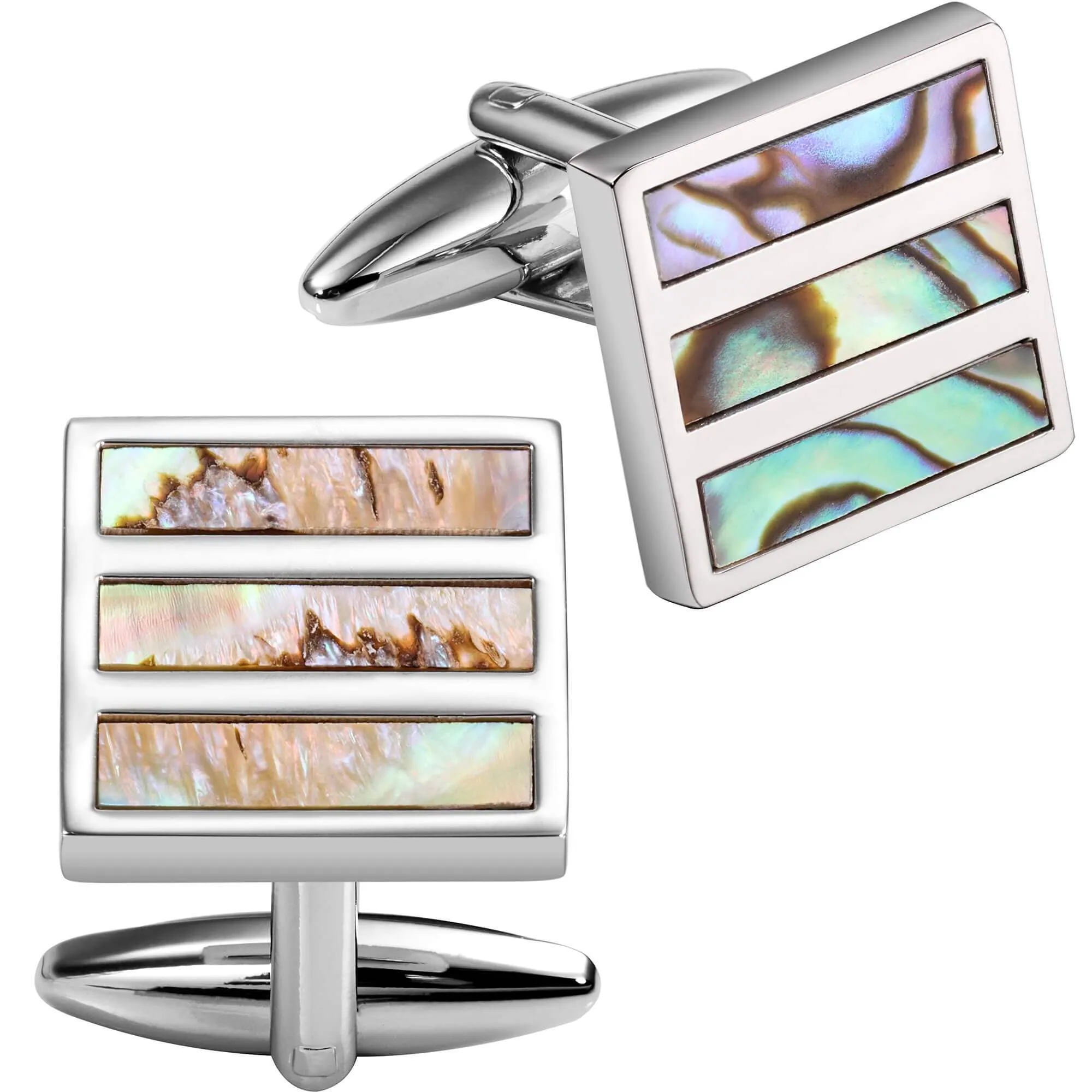 Abalone rectangles in Silver Square Cufflinks