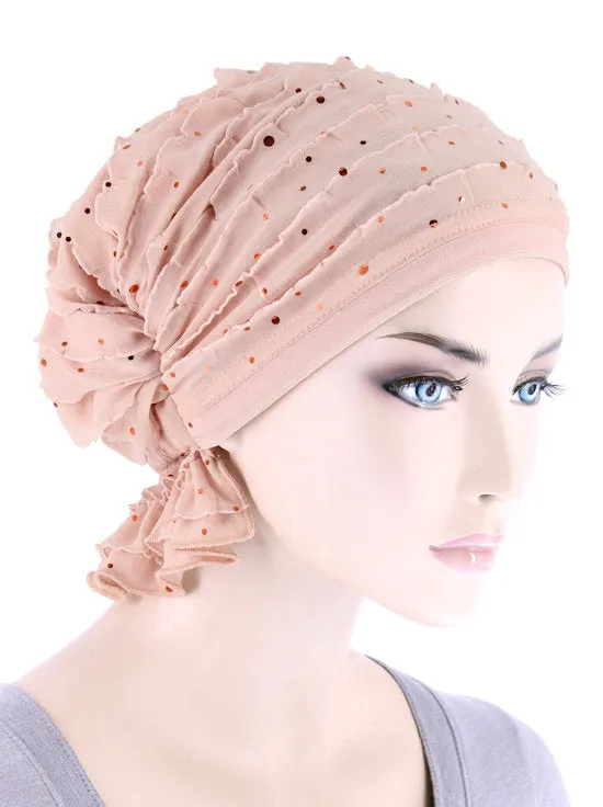 ABBEY-691#The Abbey Cap in Ruffle Blush Sequin