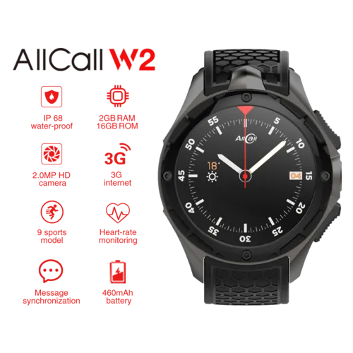 AllCall W2 Android 3G Smart Watch (Black)