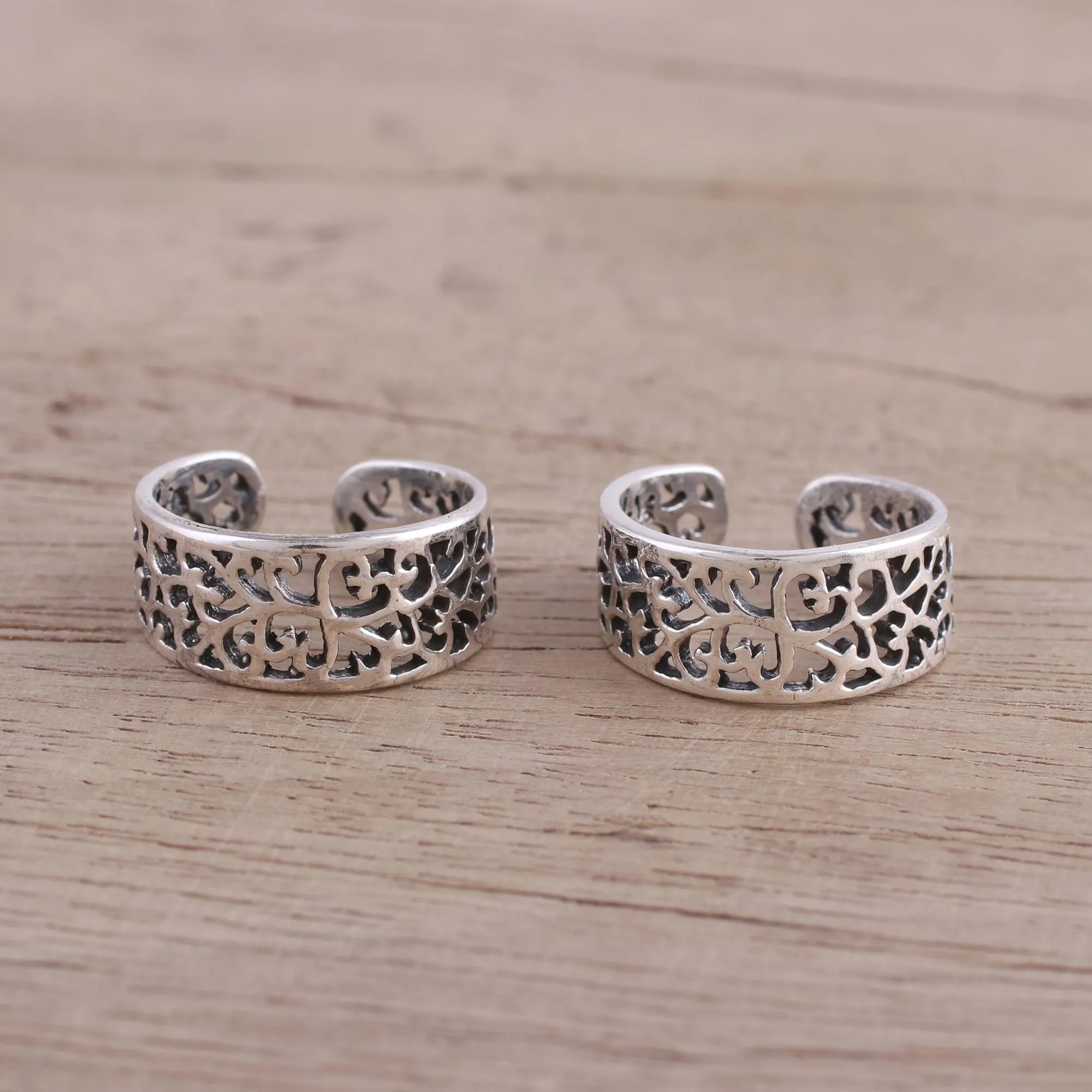 Alluring Vines Artisan Crafted Sterling Silver Toe Rings (Pair) from India