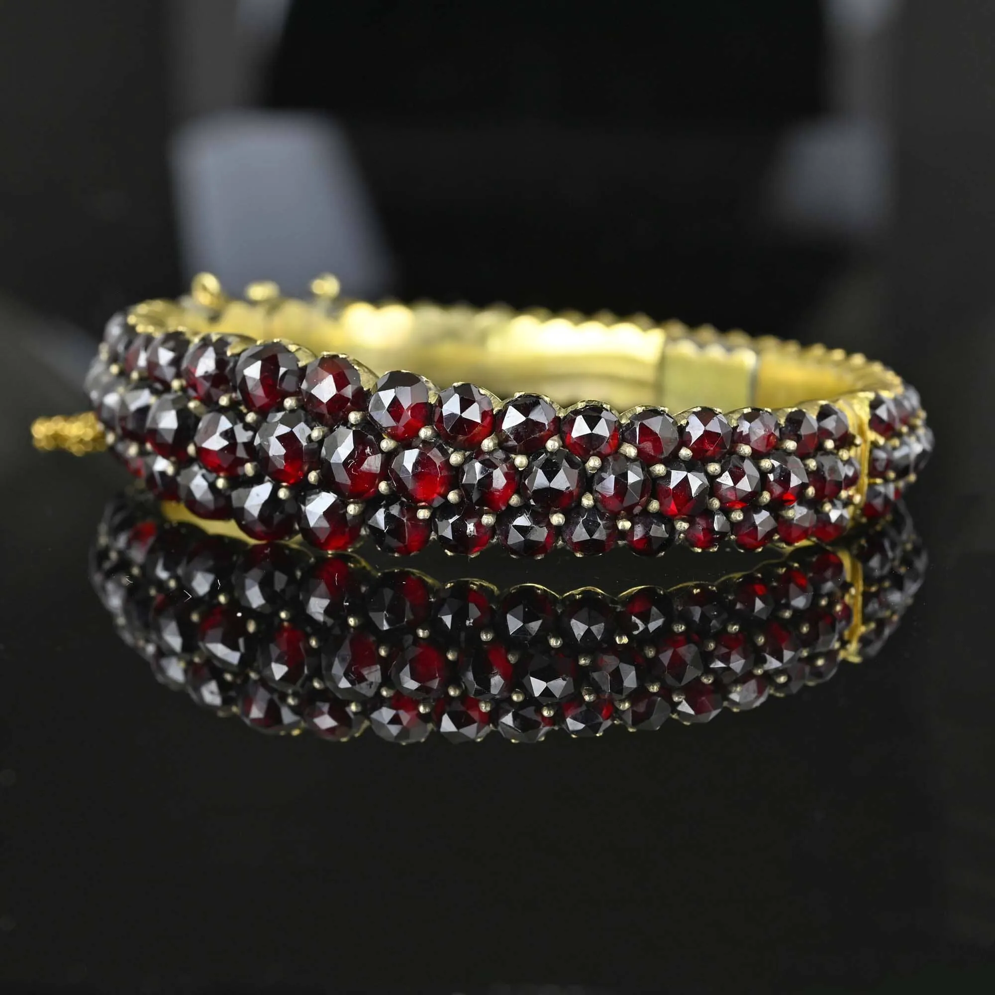 Antique Rose Cut Bohemian Garnet Bracelet Bangle