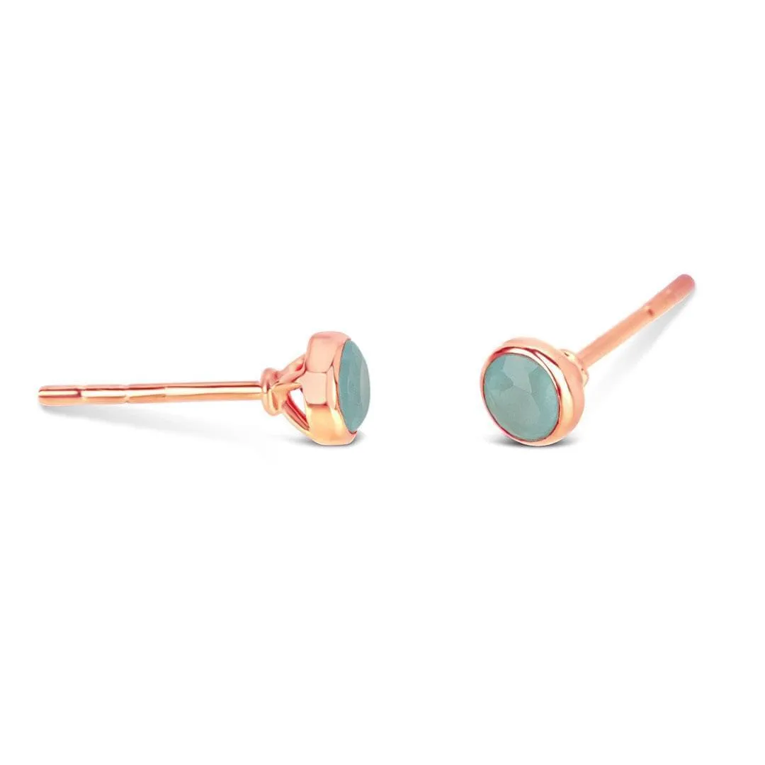 Aqua Chalcedony Stud Earrings | Rose Gold | March Birthstone