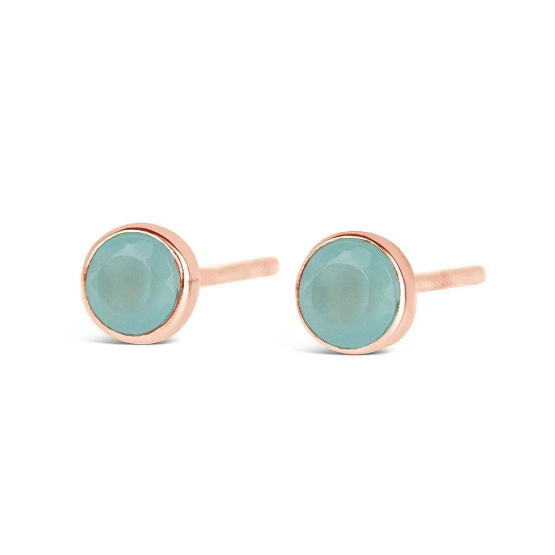 Aqua Chalcedony Stud Earrings | Rose Gold | March Birthstone