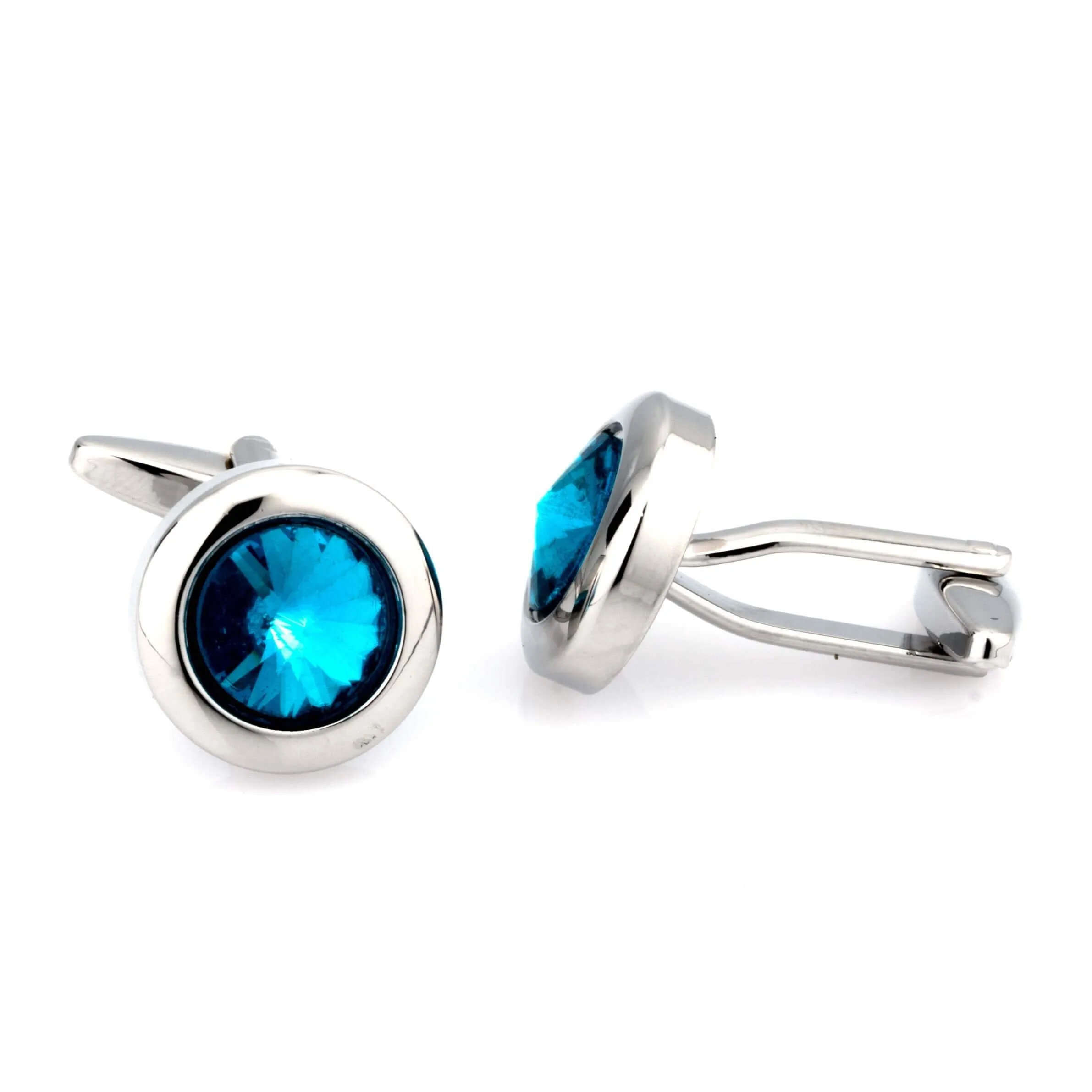 Aqua Crystal Round Cufflinks