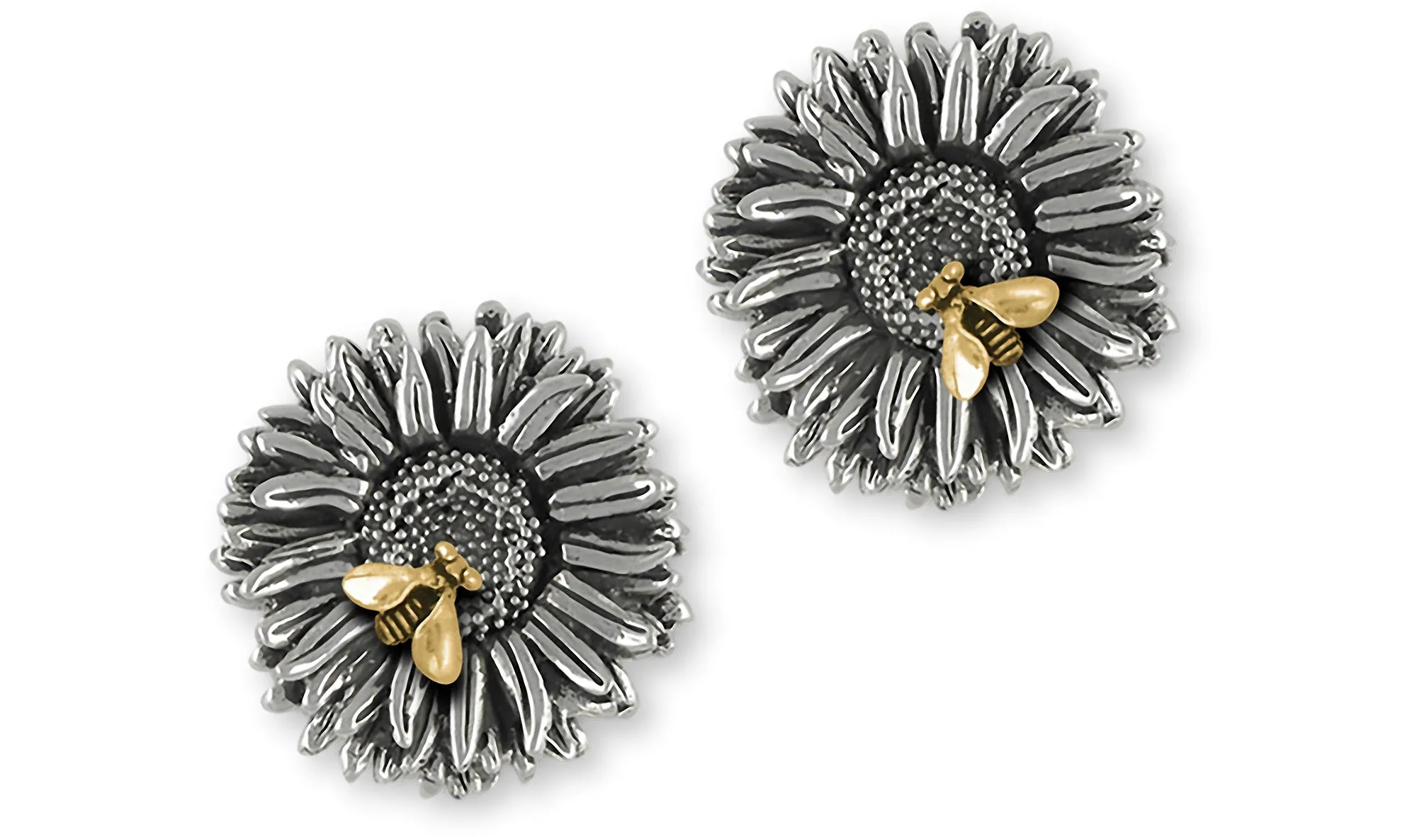 Aster Jewelry Silver And 14k Gold Handmade Aster Flower Cufflinks  AST2-BEECL