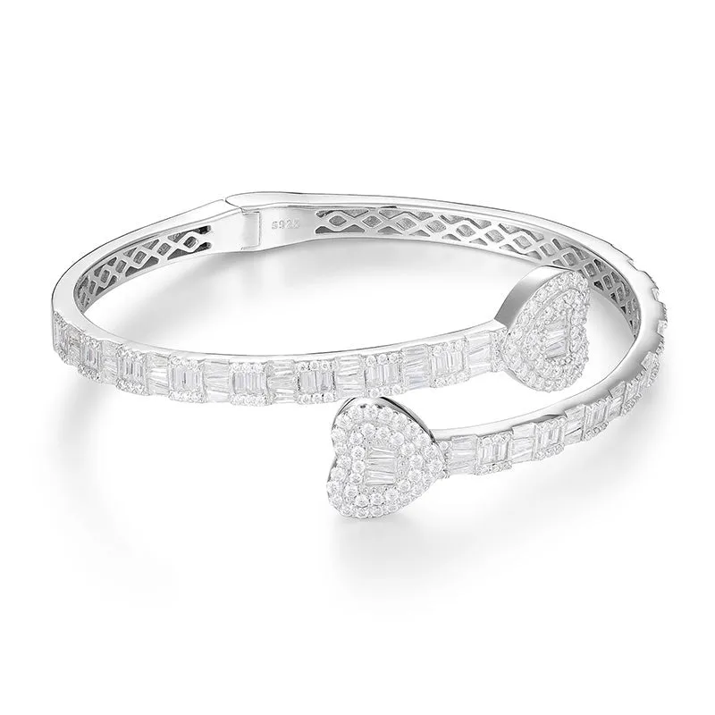 Baguette Love Heart Cuff Bracelet Bangle