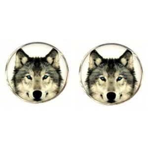 Bassin and Brown Round Arctic Wolf Cufflinks - White