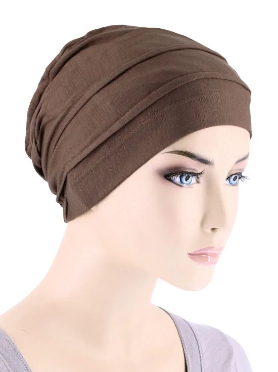 BBPCAP-BROWN#Lux Bamboo Pleated Cap in Cedar Brown