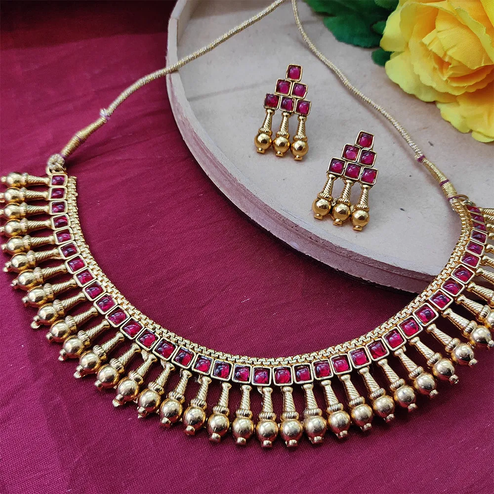 Bhavi Jewels Pota Stone Gold Plated Necklace Set