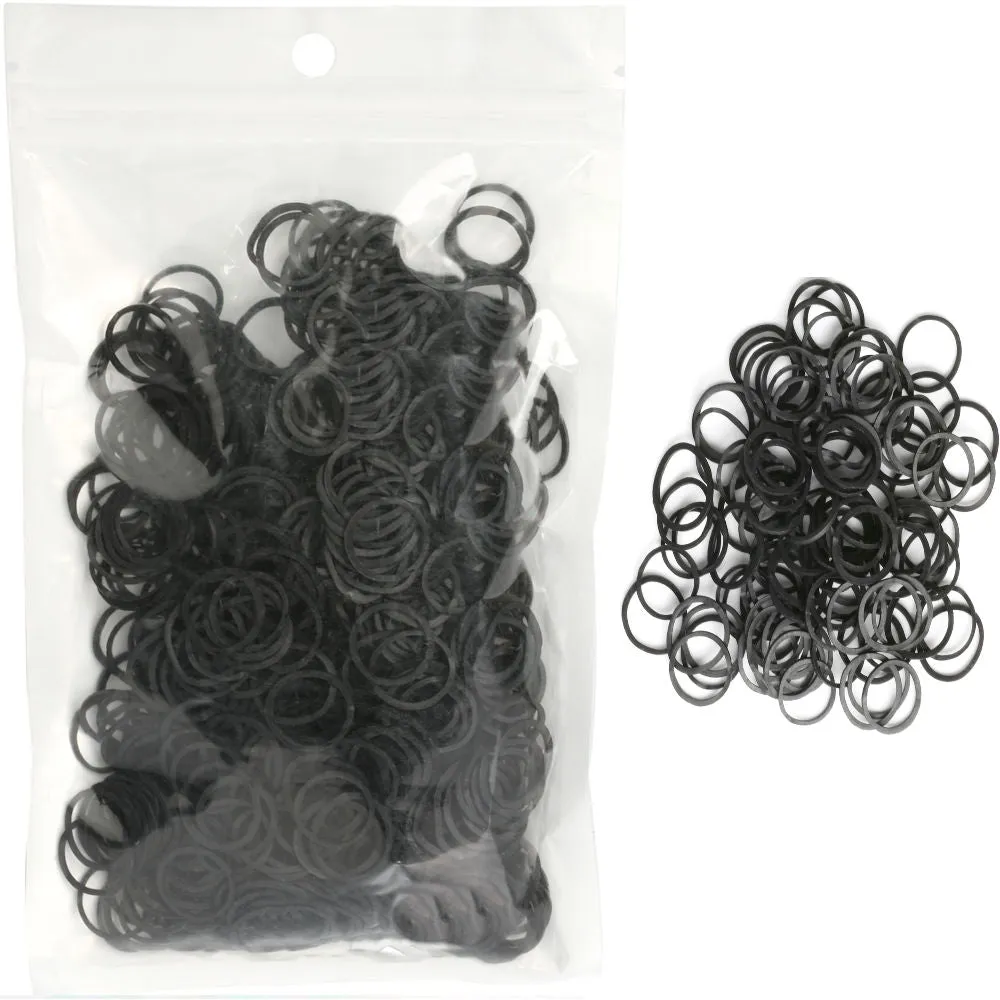 Black Elastic Bands 1000 Pack - Small Rubber Bands for Hairstyling, Braiding, and Crafting