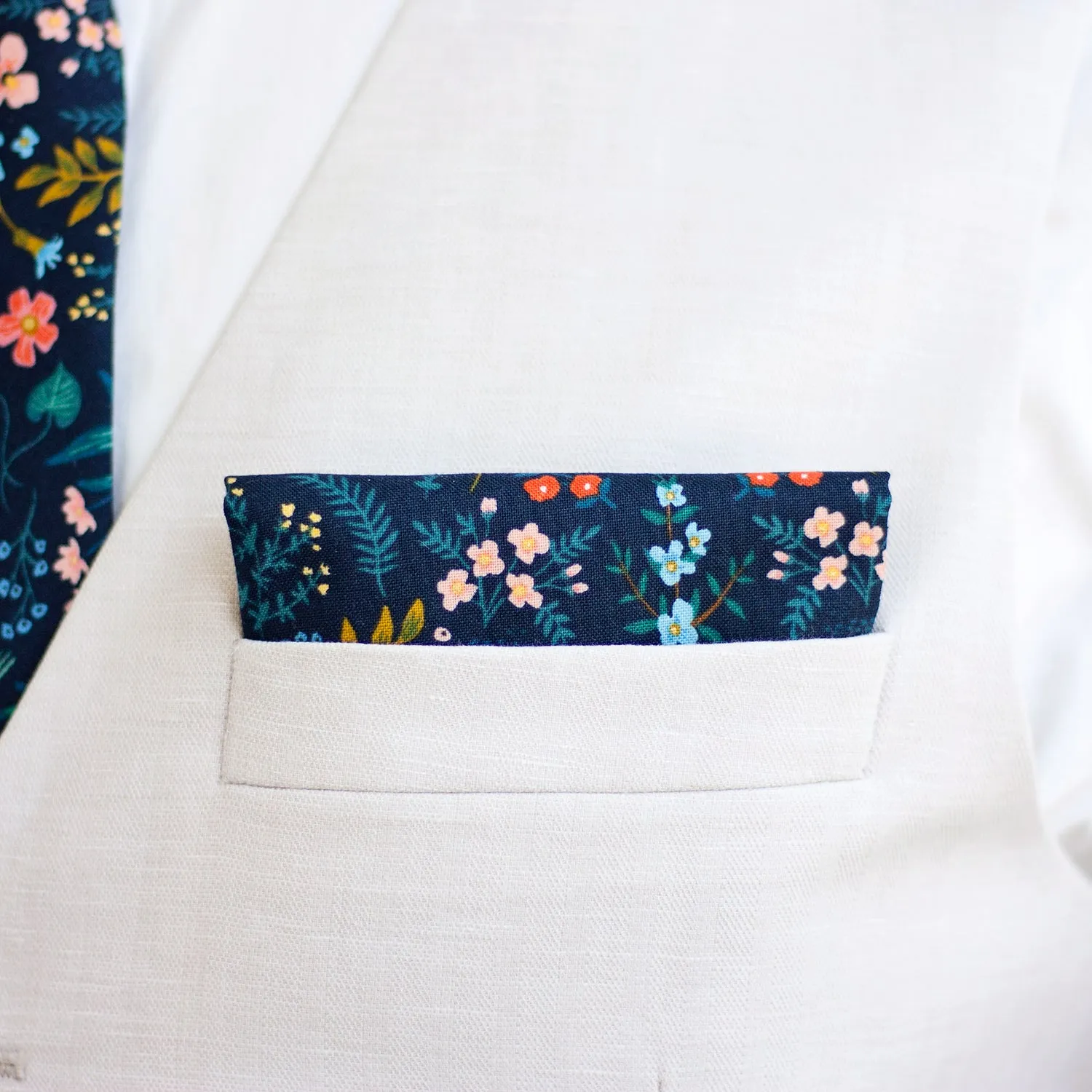 Boy's Pocket Square / Navy Metallic Floral