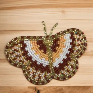 Brown and White Butterfly Beaded Barrette