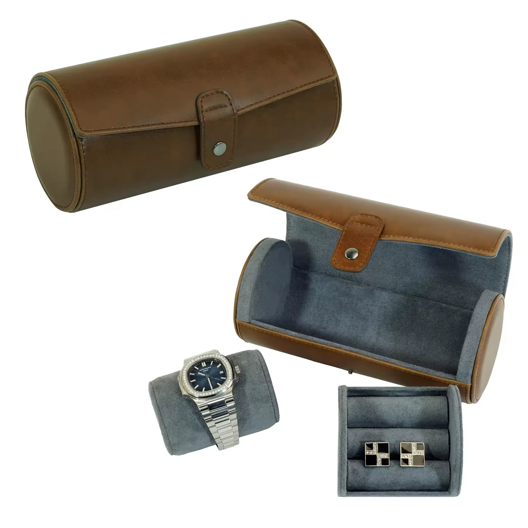 Brown Leather Travel Watch Roll Case