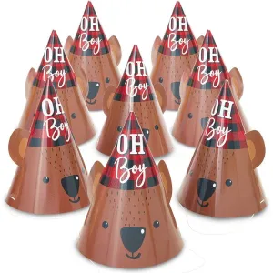 Buffalo Plaid Oh Boy Party Hats for Baby Showers (4.75 x 7 in, 24 Pack)