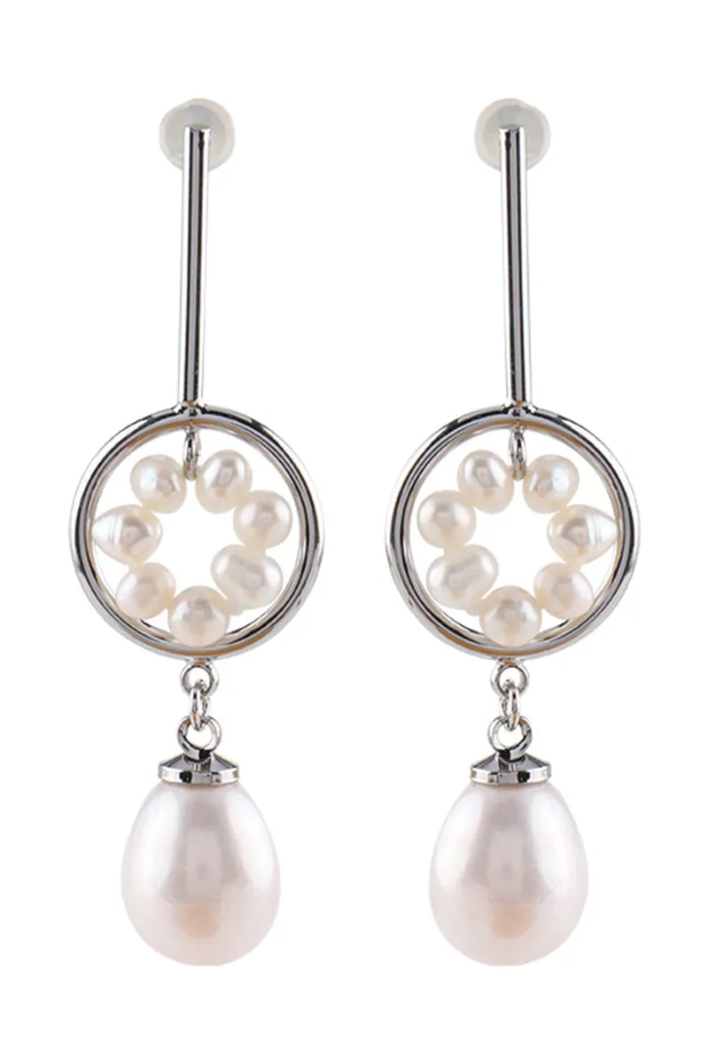 CIRCLE PEARL DROP EARRINGS