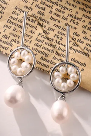 CIRCLE PEARL DROP EARRINGS