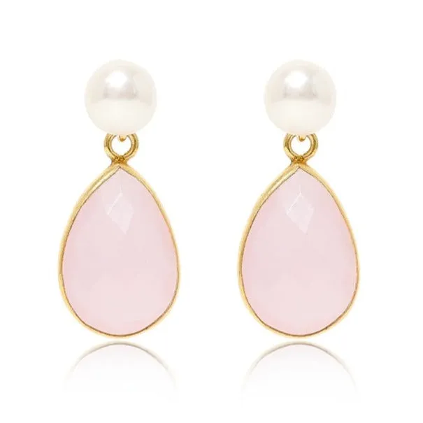 Clara Cultured Freshwater Pearl & Pink Chalcedony Drop Earrings