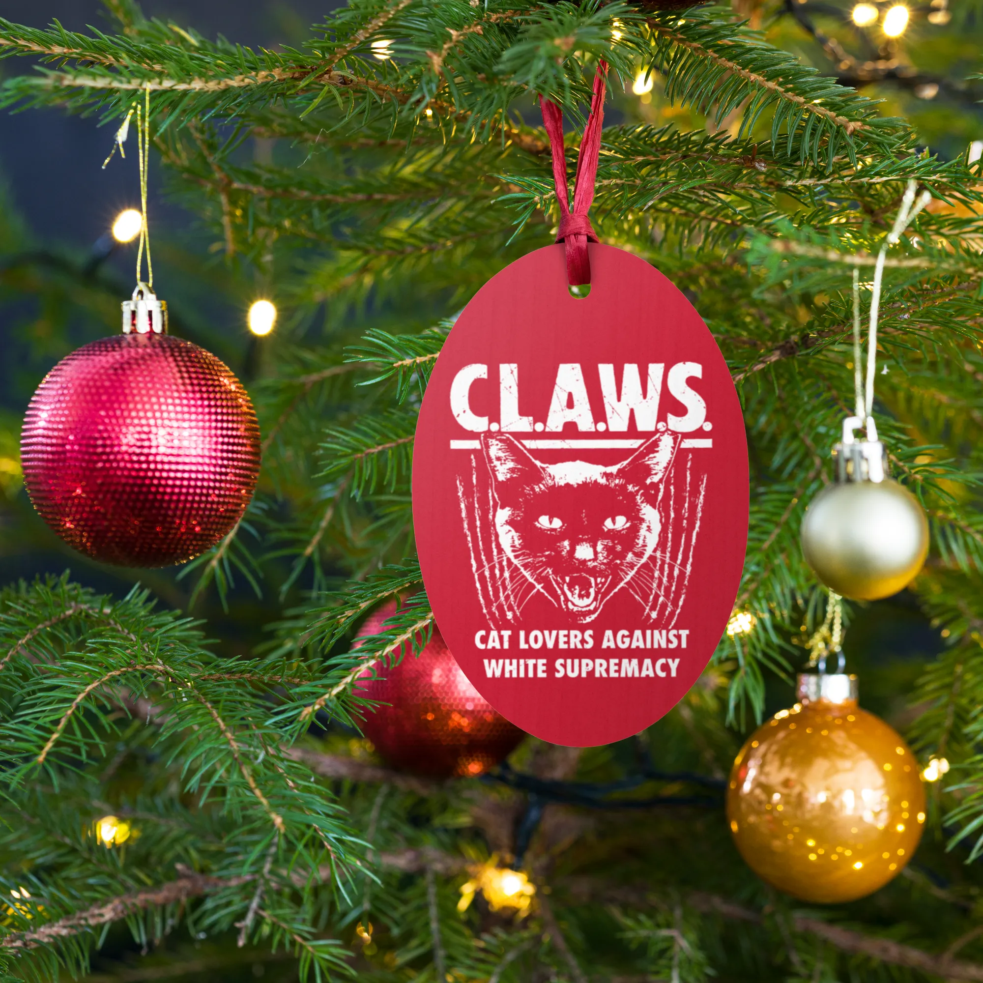 CLAWS Red Wooden Ornament